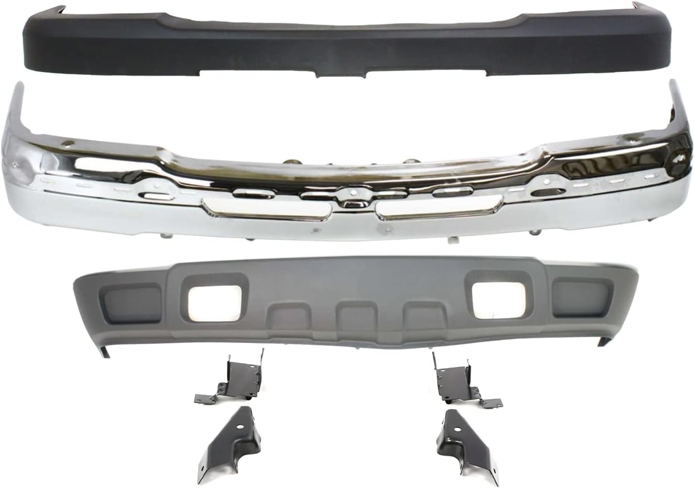 Bundle 03-07 Silverado 2500Hd 3500 Front Bumper Chrome Bar Upper Cap Lower Valance With Bracket