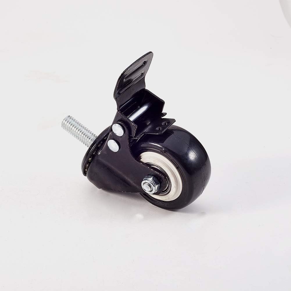 Yinpecly Casters Wheels M10x25mm 50mm Dia Polyurethane Caster Wheels with 360 Degree Swivel Ball Bearing Caster with Brake Black 2PCS