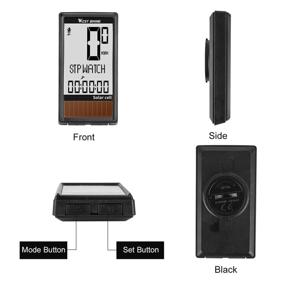 Compteur De Vélo Sans Fil Lixada – Énergie Solaire, 5 Langues, Rétroéclairage, étanche, Avec Capteur De Vitesse, Distance, Calories