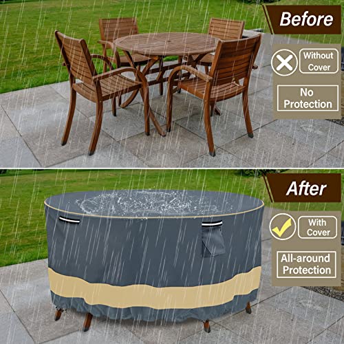 Round Patio Furniture Covers Waterproof & Heavy Duty 84 Inch, 600D Oxford Cloth Outdoor Patio Table Cover, 84" Dia X 28 H Patio Covers For Outdoor Furniture & Dining Table And Chairs Set #TOP3