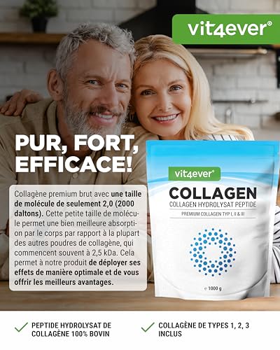 Collagène en Poudre 1000 g - 100% Collagène Bioactif hydrolysat Peptides - collagène type 1, 2 & 3 - Goût Neutre - Sans additifs – Image 3