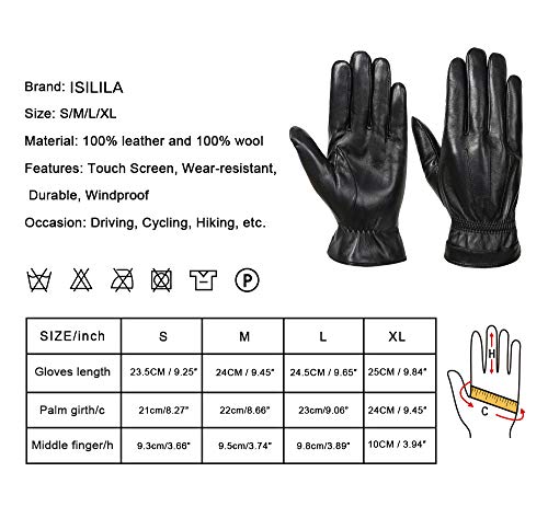 Isilila Men Winter Leather Gloves Warm Black Gloves, Genuine Sheepskin Touchscreen Texting Fleece Lined Cold Weather Gloves For Driving/Cycle #TOP5