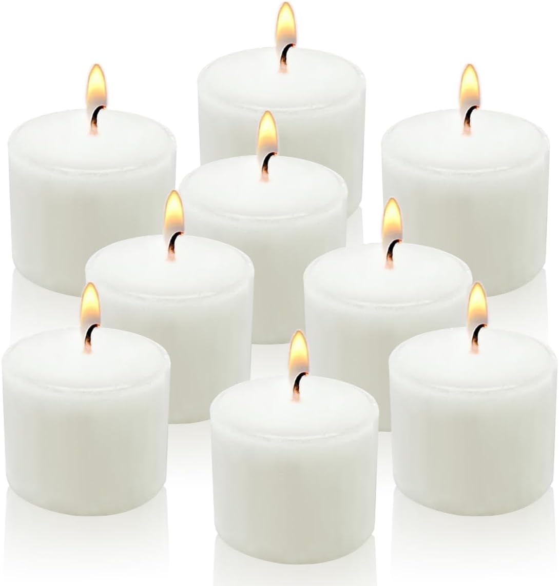 8 Hours Ivory Votive Candles, 9 Packs Unscented Small Wax Candles for Weddings Holiday Party Spa Home, 1.5" D x 1.25" H