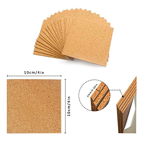120Pcs Self Adhesive Cork Squares, Motasom 4 X 4 Inch Strong Cork Adhesive Sheets, Reusable Cork Board Cork Backing Sheets, Mini Wall Cork Tiles Mat For Coasters And Diy Crafts #TOP1