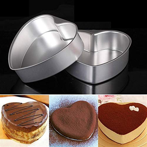 Beyonday 2Pcs Heart Shaped Cake Pan With Removable Bottom, 6+8 Inch Aluminum Cake Tray For Wedding Birthday Anniversary, Kitchen Baking Bread Cheesecake Non-Stick Cake Mold (Silver) #TOP5