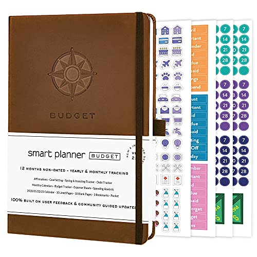 Smart Planner Libro de presupuesto, tamaño A5, 8.6 x 5.7 pulgadas, organizador de presupuesto sin fecha con calendarios, rastreador de deudas, hojas de gastos, rastreadores de ahorros y más, bolsillo