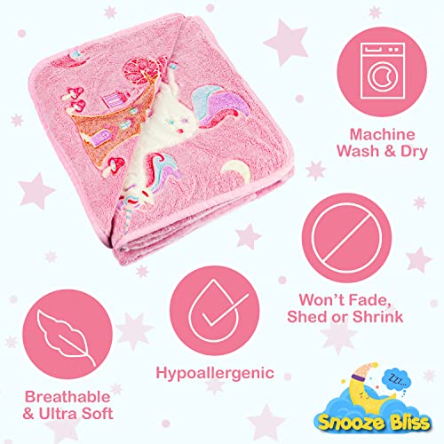 Glow In The Dark Unicorn Blanket For Girls – Soft Pink Fleece Throw. Great Christmas, Birthday, Baby, Toddler Unicorn Gifts! Premium Fuzzy Blanket With Fairy, Butterfly, Stars. Bright Long-Last Glow #TOP4