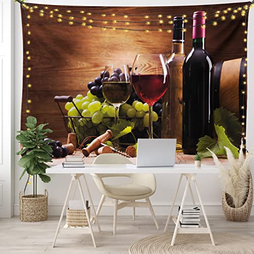 Ambesonne Wine Tapestry King Size, Glasses Of Red And White Drink Served Grapes French Gourmet Tasting, Wall Hanging Bedspread Bed Cover Wall Decor, 104" X 88", Brown Ruby Pale Green #TOP6