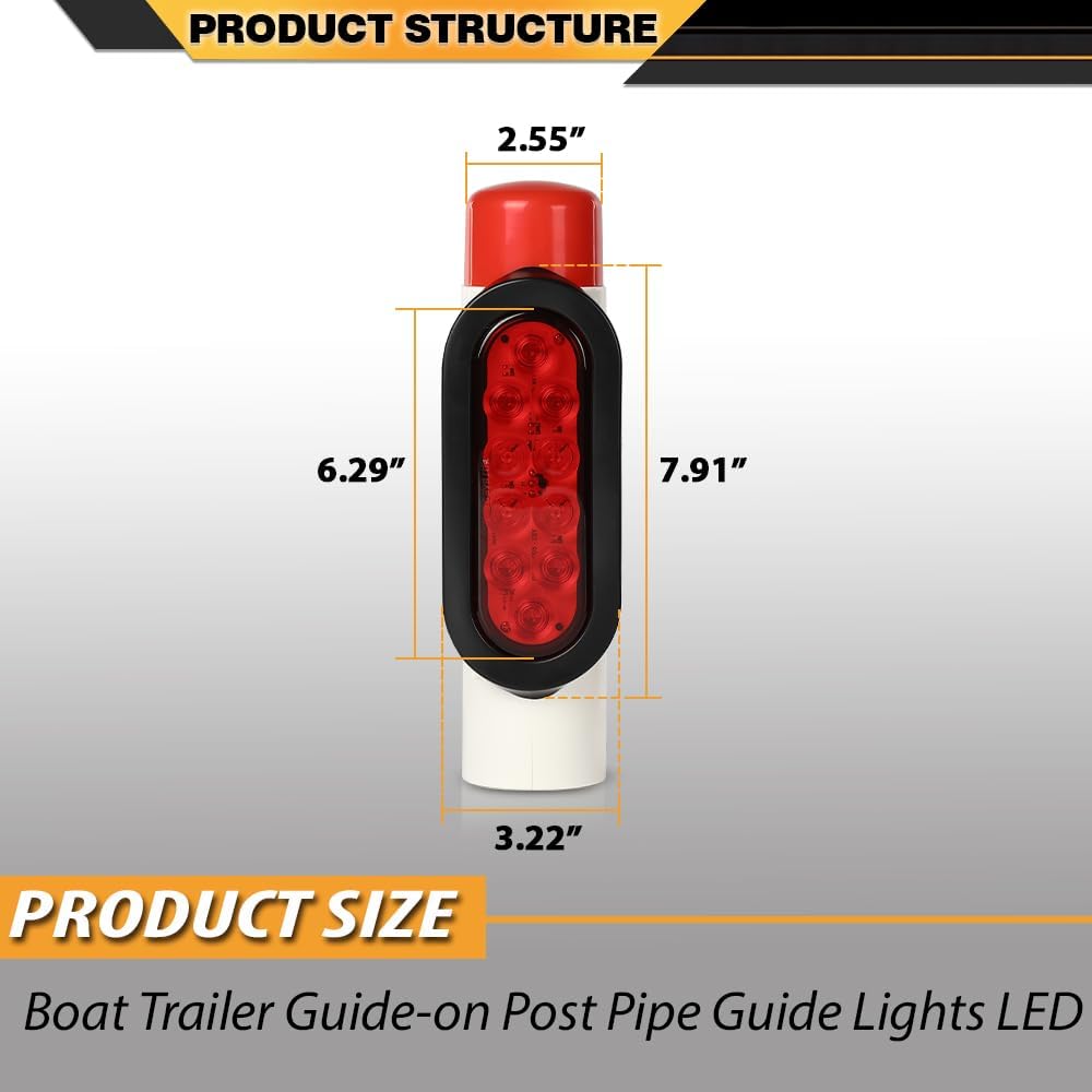 Boat Trailer Guide-on Post Pipe Guide Lights LED Submersible DOT EZ Instal Fit for Standard 2" PVC (2-3/8" OD) Guide-on Post of Boat Trailer, Ski Boat or Fishing Boat 1 Set