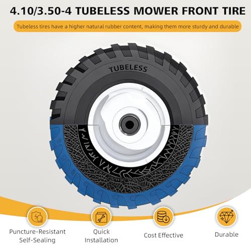 (2 Pack)4.10/3.50-4 Tubeless Lawn Mower Tire and Wheel,New Sawtooth Tread Tubeless Tire,3/4" and 5/8" Bearing, 4-1/4" Centered Hub,Compatible with Toro TimeCutter and Exmark Ouest Z-Turn Mower by hightall - Used condition - Image 3