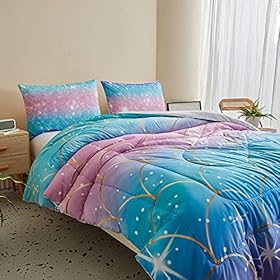 Dewfull Mermaid Comforter Set Twin,3 Pieces All Season Lightweight Warm Soft Comforter Sets Included 1 Comforter and 2… 51clib1CwAL. SS280