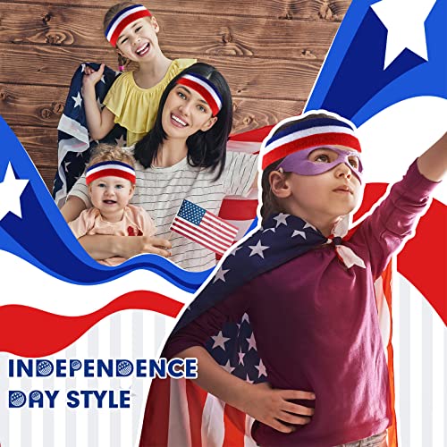 Image of Deekin 12 Pcs Sweat Headbands, Patriotic Red White Blue Elastic Sports Hairbands, Soft Wicking Sweatbands Men Women for Yoga Basketball Running Memorial Day American Celebrations
