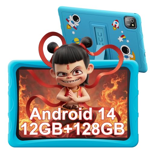BESTTAB Kinder Tablet 10 Zoll Android 14, 12GB RAM+128 GB ROM（1TB TF, Octa Core Tablet für Kinder 5100mAh Langer Akkulaufzeit, Stoßfest,Lern Apps iWawa, WiFi 6, Kinderfreundlich, Elternkontrolle
