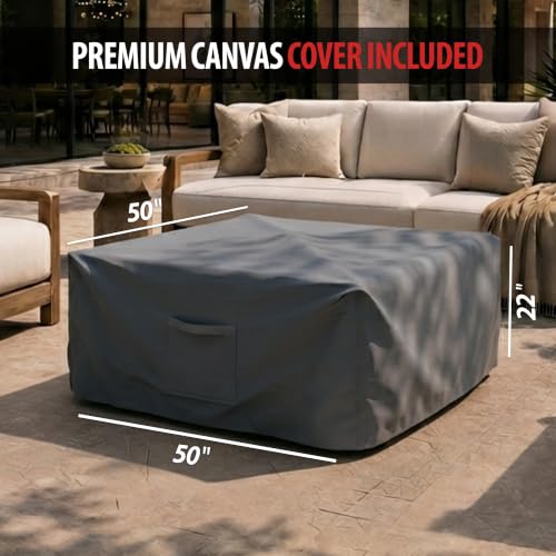 Image of AMS 48 inch Square Concrete GFRC Propane Gas Fire Pit Table (Cream White)
