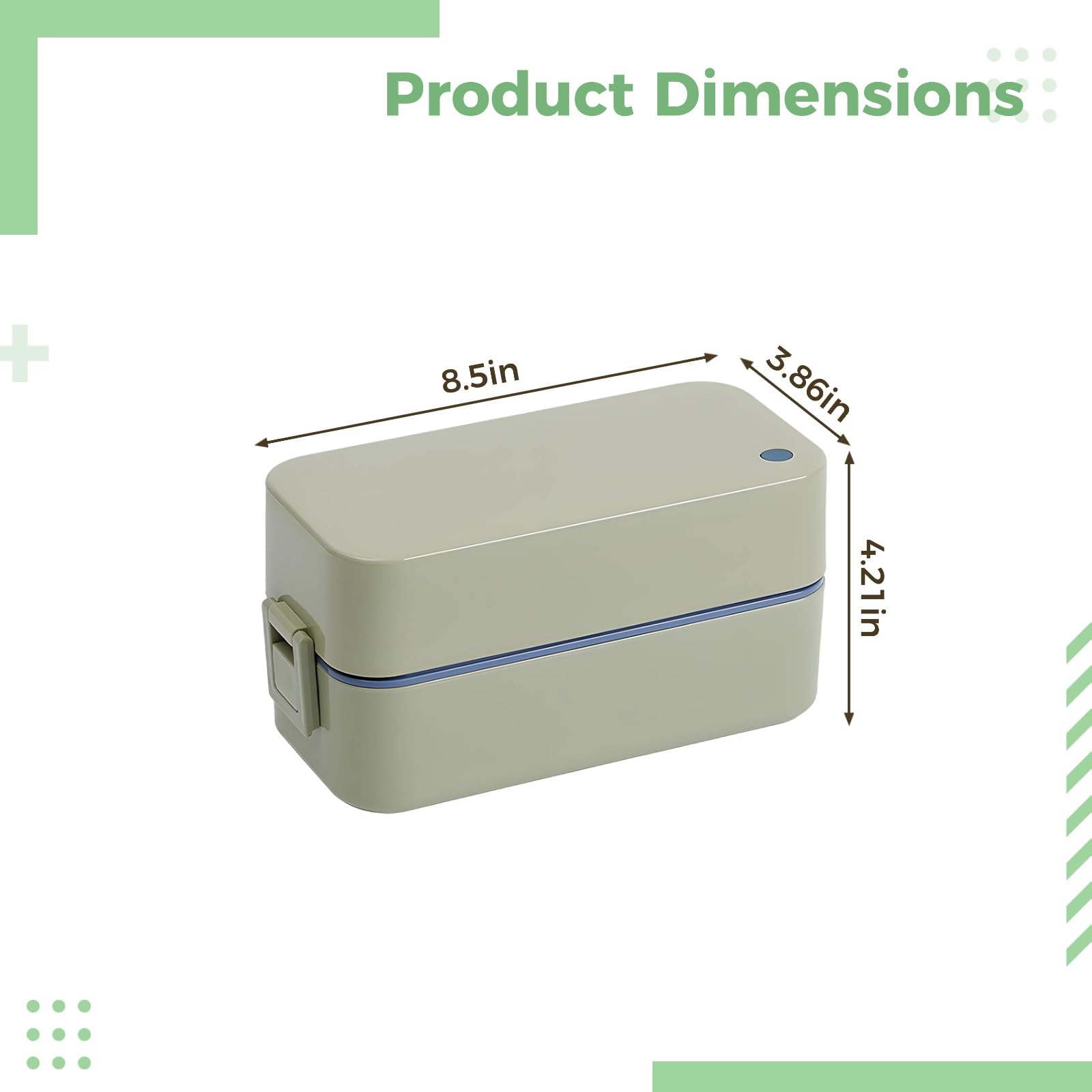 Générique Boîte à bento japonaise 54 oz / 1600 mL, boîte bento à double niveau pour adultes, en PP, fermeture anti-fuite, facile à nettoyer, 8,6 x 3,7 x 4,2 in / 21,9 x 9,5 x 10,7 cm, vert matcha