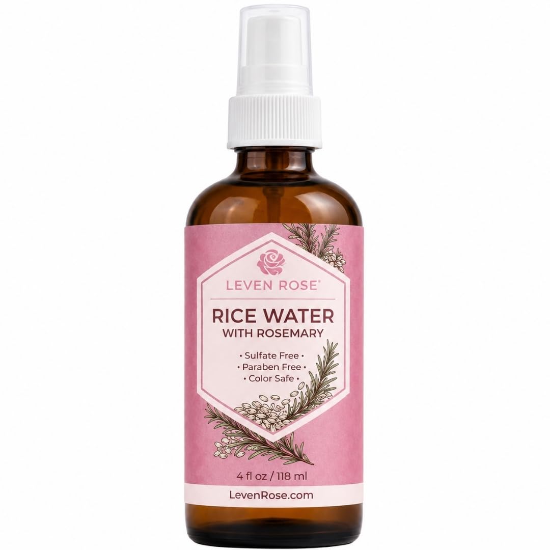 Leven Rose Rice Water for Hair Growth Spray with Rosemary, Fermented Rice Water Mist with Biotin, Keratin, Caffeine and Aloe, Non-Greasy Leave-In Scalp Spray, Glass Bottle, 4 oz