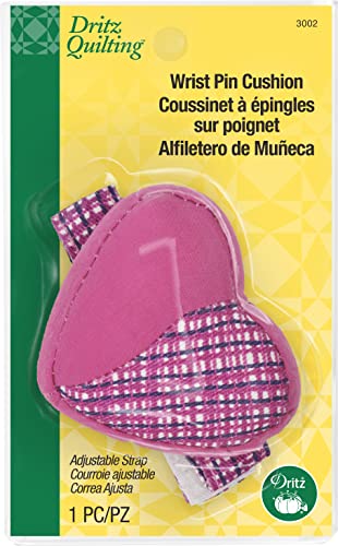 Dritz Quilting Heart Wrist Pin Cushion with Adjustable Strap, 1 Count, Assorted Colors: Green, Pink or Purple,2 inches