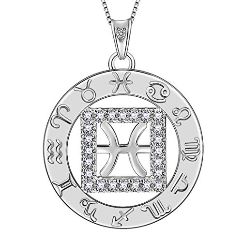 Aurora Tears Piscis Collar Plata de Ley 925 12 Zodiaco Colgante Constelación Collares CZ Horóscopo Regalo de la Joyería para Mujeres y Niñas DP0111Y