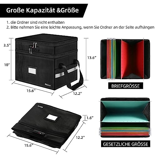 Aitere Cassaforte Portadocumenti Ignifuga 2000°F – 2 Strati, 7 Scomparti, Serratura A Combinazione, Formato A4, 39x34x31 Cm