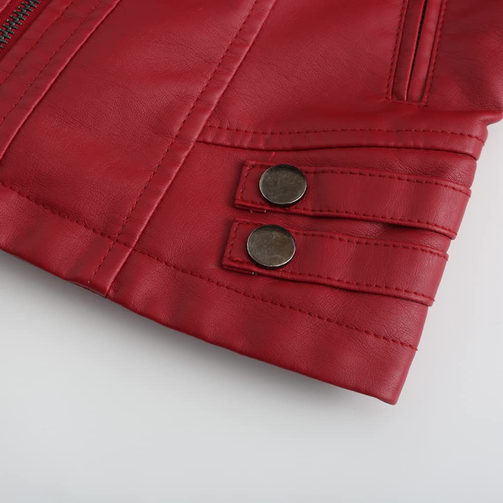 YYNUDA Chaqueta de piel con tachuelas cortas para mujer, color sólido y manga larga, estilo moto Biker