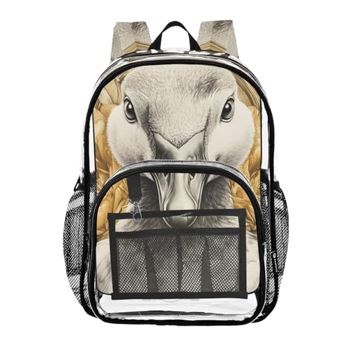 Duck Floral Clear Backpack, PVC Transparent Bag with Large Capacity for Boys, Girls, Men, Women, See Through Bookbag for School Work College Travel