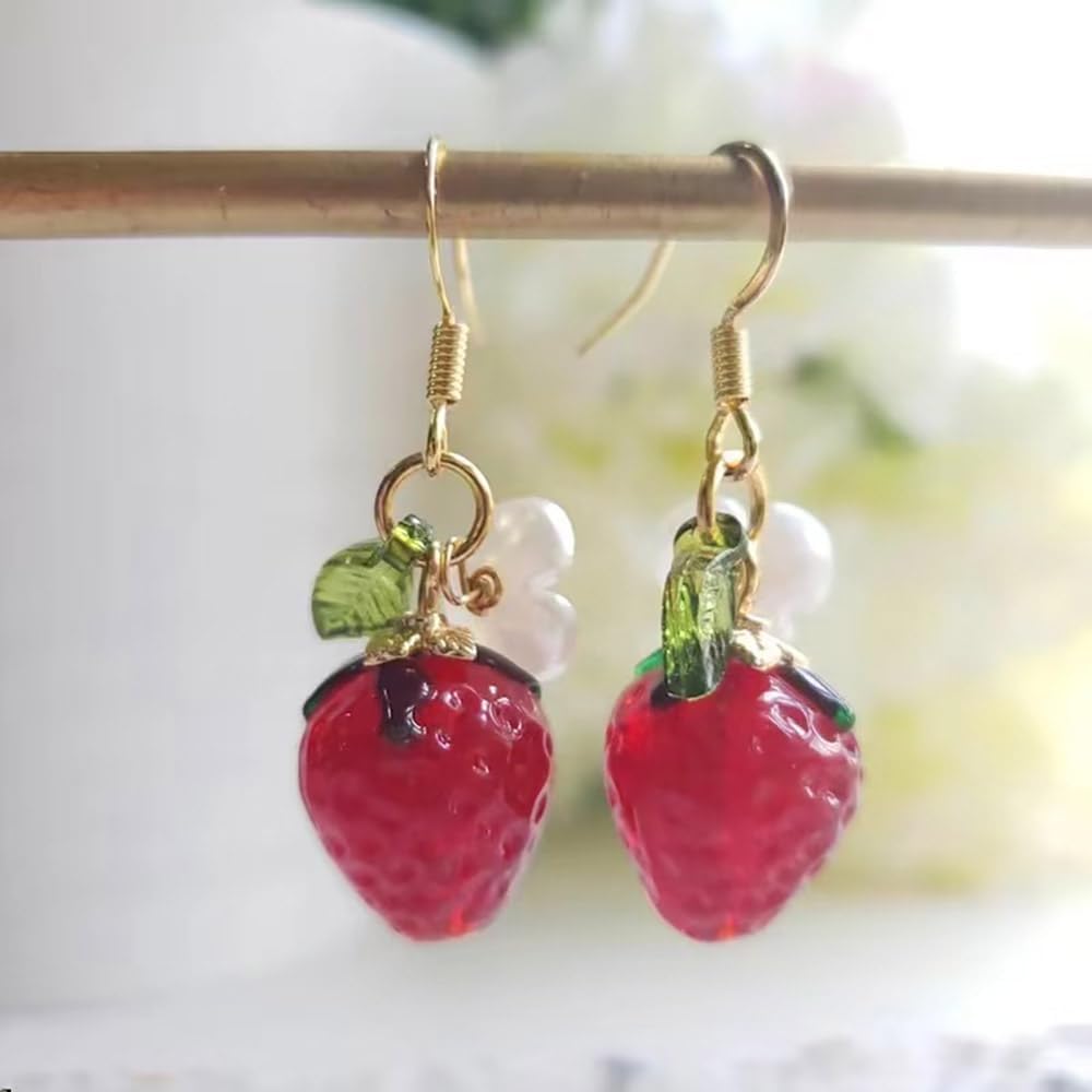 Strawberry Earrings for Women, Sterling Silver Hypoallergenic for Sensitive Ears, Fruit Flower Dangle Earrings Pink Red Valentine Trendy Jewelry, Aretes de corazón - Image 5