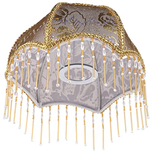 Beavorty Vintage Victorian Lamp Shade Fabric Royal Scallop Bell Shape Lampshade Princess Style Bedside Lampshade Tassel Bead Table Lamp Cover Golden - Image 2