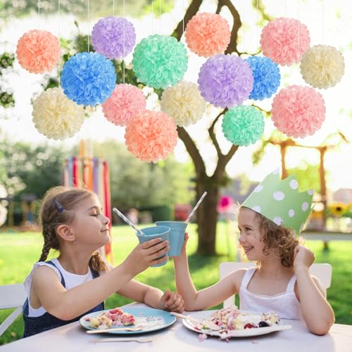 EASY JOY 15PCS Pastel Paper Tissue Pom Poms Decoration Macaron Rainbow Candy Ice Cream Easter Flowers Wall Hanging Decor for Birthday Wedding Baby Shower - Image 7
