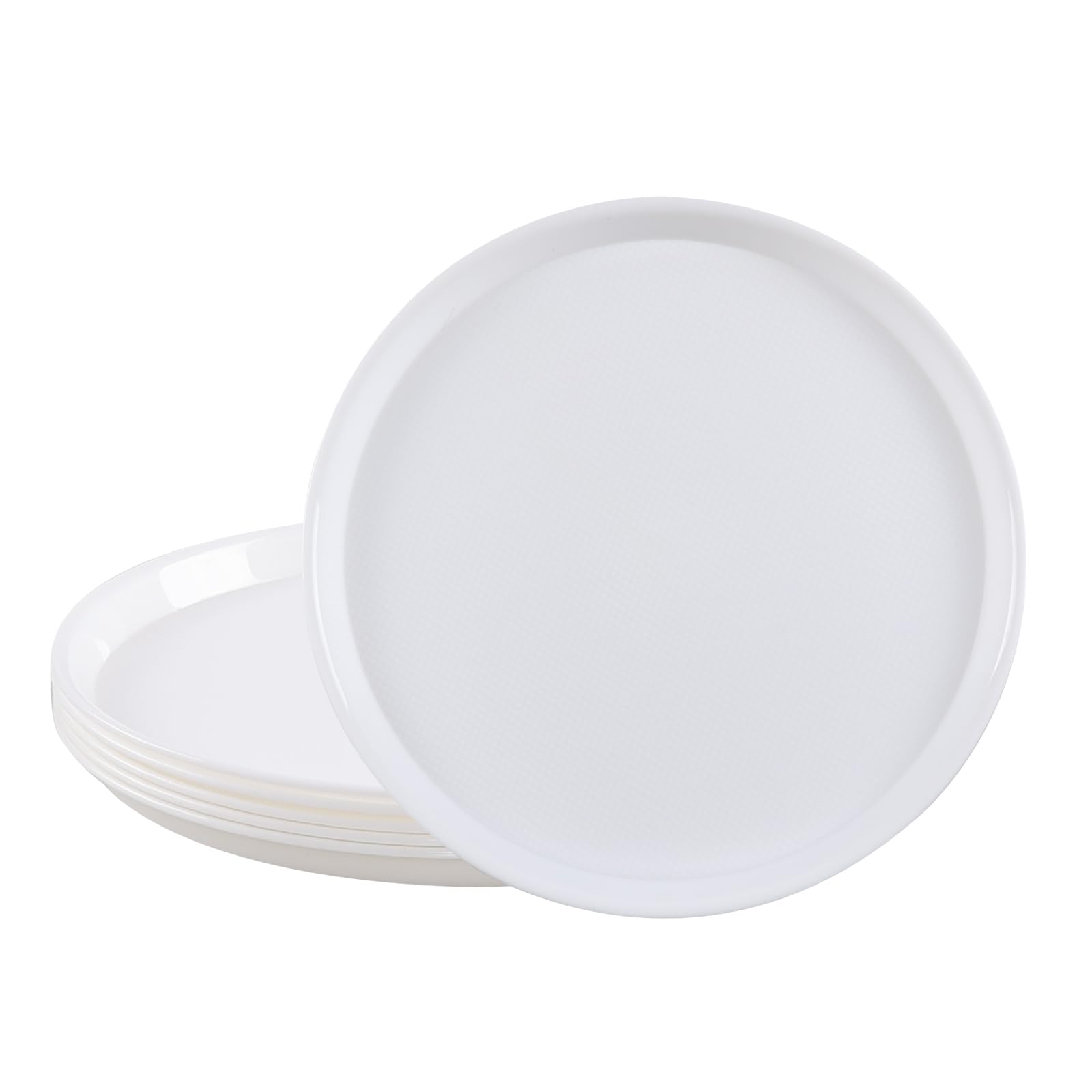 Photo 1 of Yesdate 6 Packs Plastic Round Platter, 13.5-Inch Restaurant Food Serving Trays, White