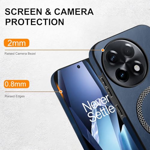 Image of KARWAN Shockproof Hybrid Leather Finish Back Case Cover Compatible with Oneplus 13R with Wireless MagEaze Charging Cover, Anti-Scratch Shield Case with Strong Minimalist Design (Blue)