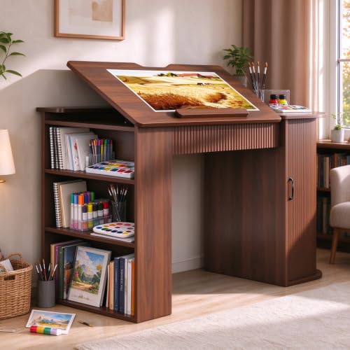 Fluted Drafting Table with Outlets
