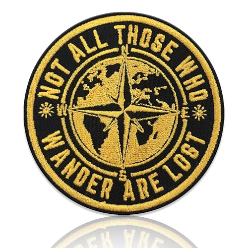Not All Those Who Wander are Lost Embroidered Patch Compass World Map Adventure Travel Hiking Iron On Sew On Badge Embroidery Patch for Jacket Backpack Hat Gift 3 Inch
