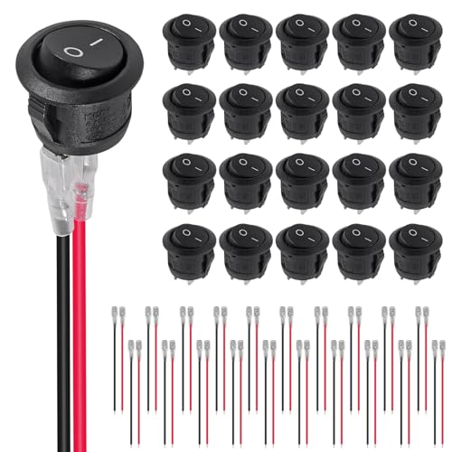 DWEII 20Pcs 12V Round Rocker Switch AC 6A/250V 10A/125V SPST 2 Pin 2 Position On/Off Toggle Switch for Car Boat Automotive RV