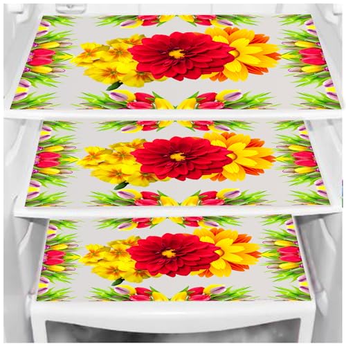 Image of DakshyaIndustries Pack of 3 PVC Printed Fridge Mat /Refrigerator Mat (Yellow&Green)