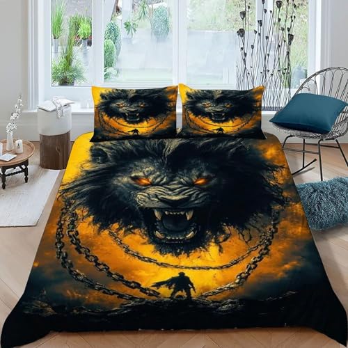 Parure de lit lion 200x200 housse de couette microfibre - 3