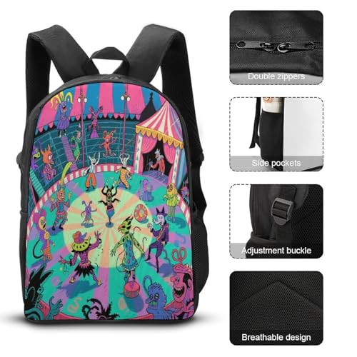 Fantasy Circus 3pcs Lightweight Travel Backpack Printed Backpack With Lunch Pack Storage Box Case3