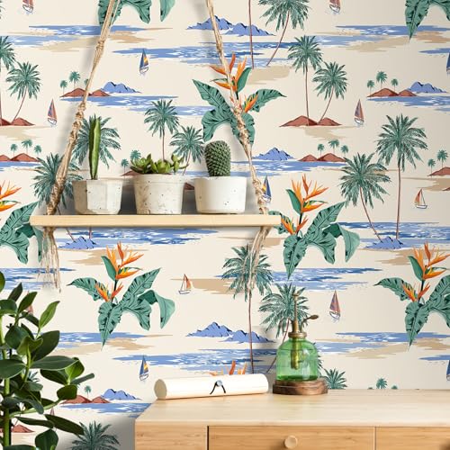 Vinilos Para Muebles Beige Tropical y Papel Pintado Autoadhesivo Palmeras 44.5cm Cocina 5