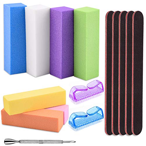 WXJ13 Juego de limas de uñas y bloques de pulidor con cepillo de uñas Empujador de cutículas, kit de herramientas de manicura profesional rectangular para pulir uñas pulir cuidado