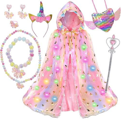 Enhörningsdräkt barn, prinsesskostym flicka, prinsessa, kappa flicka med enhörning, hårband trollstav smycken, väska, LED prinsessa, klänning flicka för halloween, barns födelsedag, fest, karneval