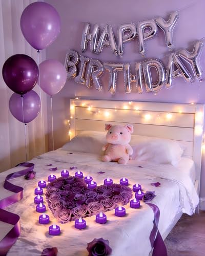 Image of Amagic 24 Pack Purple Flameless LED Tea Lights Candles Battery Operated, Electric Fake Tealight Candles for Party, Wedding, Table Centerpiece, Home Decor, Mardi Gras, Halloween, Christmas, Proposal