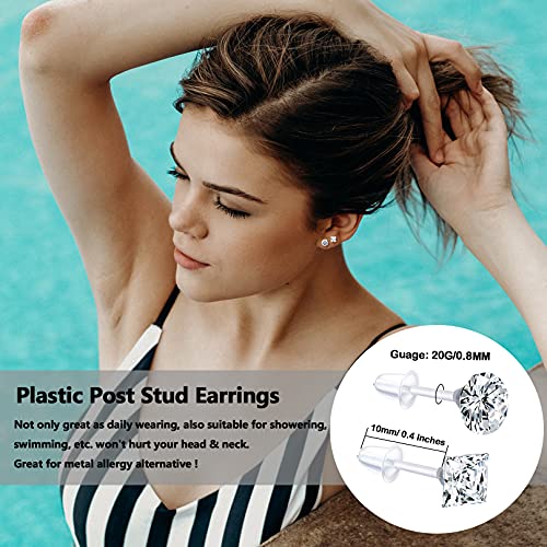 EIELO 12Pairs Clear Plastic CZ Studs Earrings for Women Men Acrylic Post Hypoallergenic Stud Earring Round Square CZ Rhinestone Ear Studs Piercing Retainers4