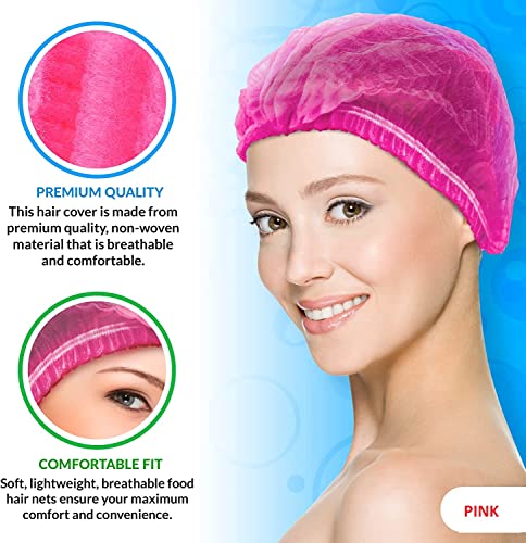 Image of 50 PINK Disposable Nonwoven Bouffant Caps, Hair Net, Cape For Hospital, Salon, Spa, Catering, Laboratories, Dust-free Workspace. (PINK)