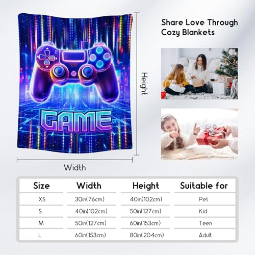 Blankets for Boys - Cool Gamer Blanket Gifts - 60x80 Inch Cozy Soft Flannel Gaming Throw for Couch Office, Bed
