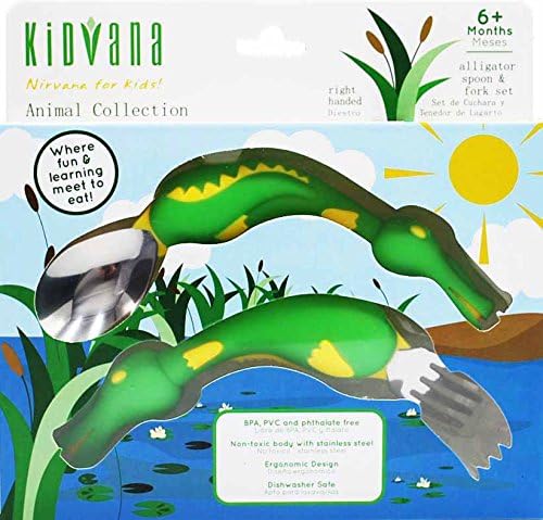 Fork and Spoon Cutlery Set for Children and Toddlers with Ergonomic Design - Green Alligator Animal Collection. BPA Free nontoxic Stainless Steel. Fun and Safe Utensil for Kids.