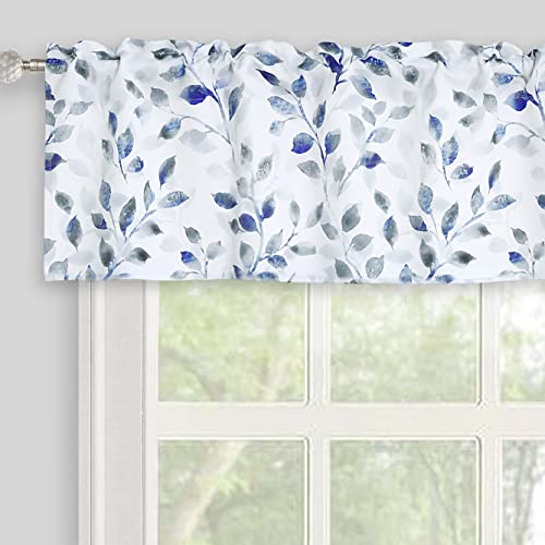 Inselnwald Valance for Windows Watercolor Leaves Print Rod Pocket for Kitchen 52 x 14 Inches, Blue/Gray