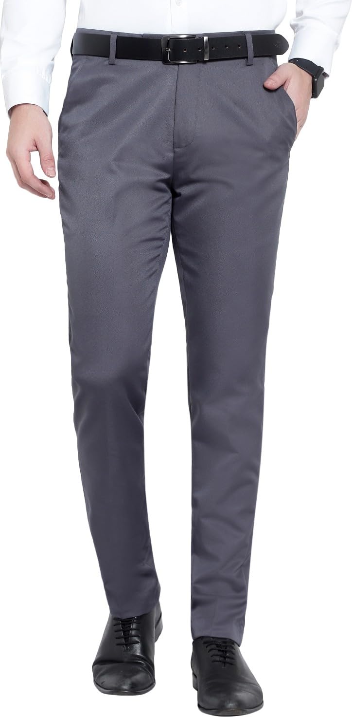 FMK Men's Formal Regular Fit Cotton Blend Dark Grey Trouser-picture-15