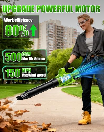 Image of Leaf Blower Cordless Compatible with DeWalt 20V Max Battery, 6 Speed Modes | 500CFM Electric Leaf Blower with 2 Batteries and Charger, Battery Powered Blowers for Lawn Care, Snow, Dust, Blowing Leaves