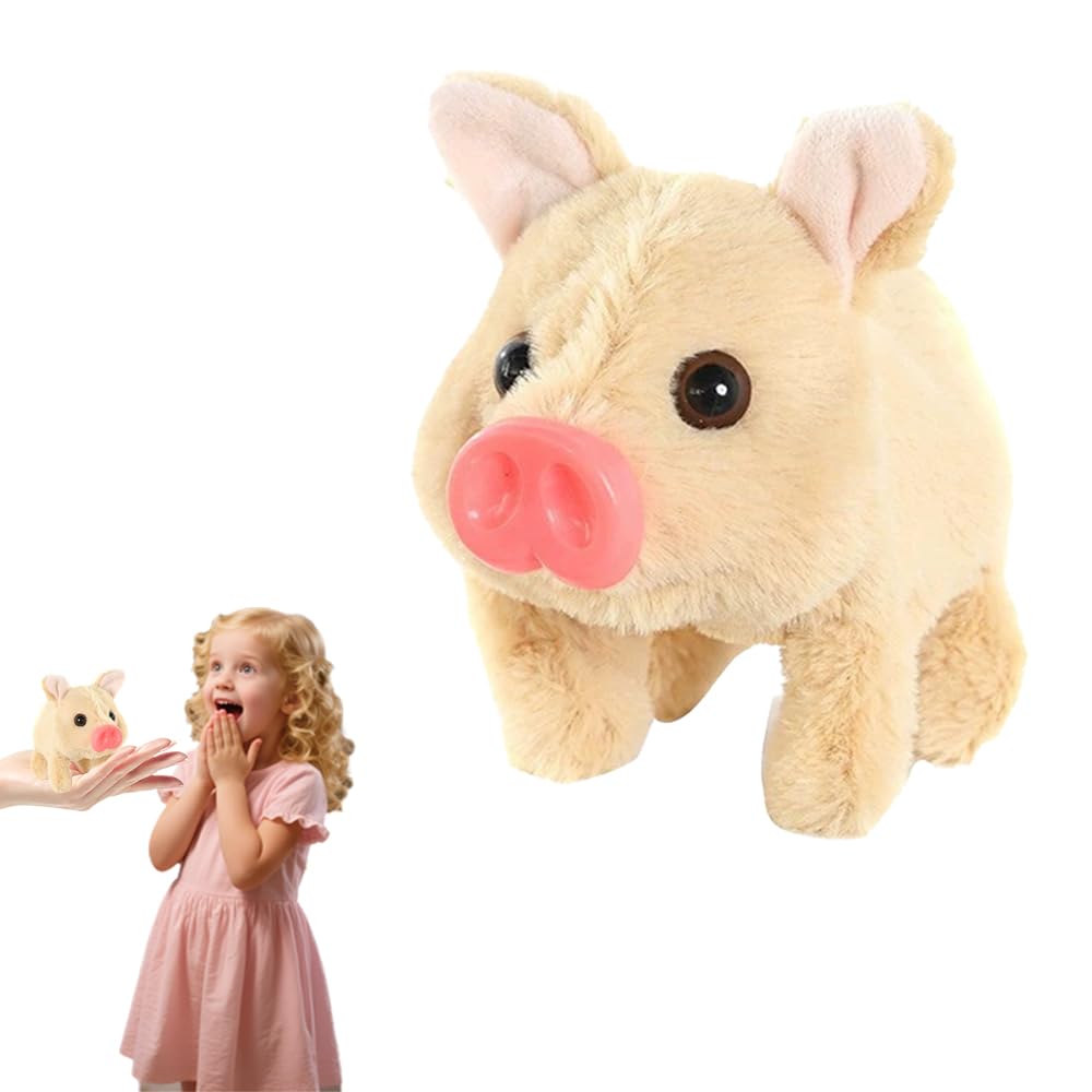 Walking Piggy Pet, Walking Electric Plush Pet Realistic Pig, Walking Piggy Interactive Moving Toy, Funny Twitch Nose Interactive Sensory Educational Toy for Toddler Easter Christmas Birthday (Brown)