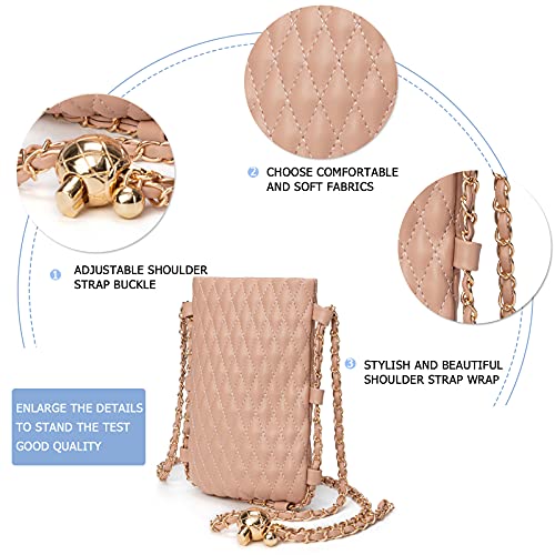 Image of myfriday Mini Quilted Crossbody Purse, Chain Strap Summer Shoulder Bag | Metal ball chain adjuster, snap closure and lightweight phone pouch add cute summer carry for holidays and shopping