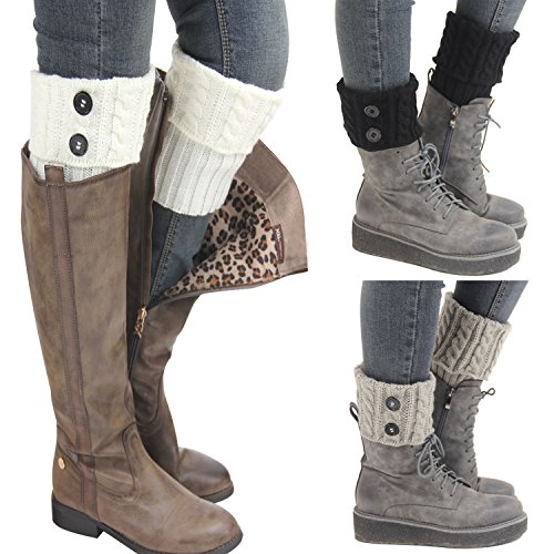 Kaariss Women Winter Warm Crochet Knitted Boot Cuff Sock Short Leg Warmers (3 Pairs-Style a)